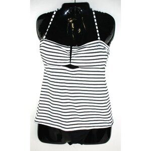 New Lauren Ralph Black White Swim Tankini Top Bottom Stripes Strappy Sz 8 $130